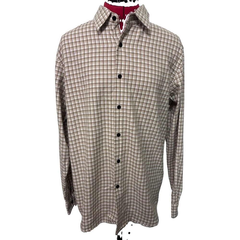 Theory Men’s Beige Gingham Long Sleeve Shirt Size Medium